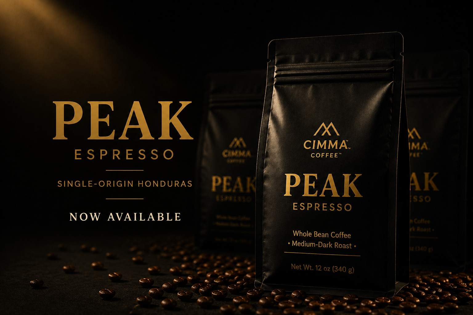CIMMA Coffee Peak Espresso 12 Oz whole bean coffee, single-origin Honduras, now available